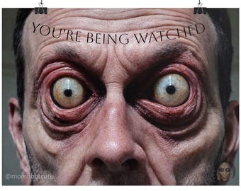 Disturbing Watching Eyes Wall Poster, Creepy Uncanny Horror Face Art Print, Dark Gothic Office Decor, Scary Psychological Wall Art