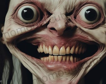 Disturbing Uncanny Smile Creepy Horror Wall Art Surreal Nightmare Face Dark Gothic Home Decor Printable Digital Download