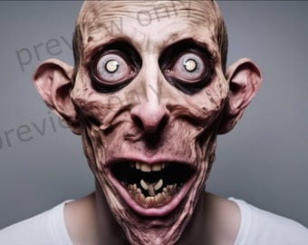 Disturbing Uncanny Smile Creepy Horror Wall Art Surreal Nightmare Face Dark Gothic Unsettling Face home decor Printable Digital Download