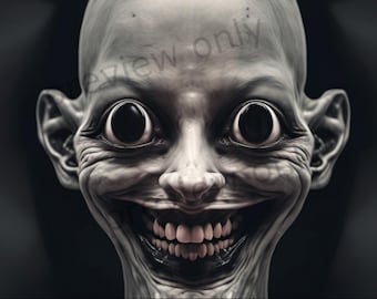 Creepy Horror Wall Art Uncanny Knowing Face Surreal Nightmare Portrait Dark Psychological Gothic art Decor Printable Digital Download