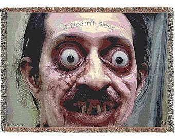 Creepy Horror Woven Blanket, Uncanny Scary Nightmare Face, Dark Psychological Horror Throw, Spooky Bedroom Decor Gift for Horror Lovers