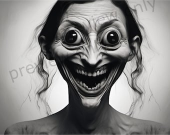 Creepy Horror Wall Art Disturbing Uncanny Smile Surreal Nightmare Portrait Dark Psychological Gothic Decor Printable Digital Download