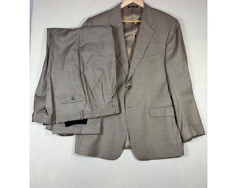 Costume vintage Bachrach en laine et cachemire mélangés marron clair Made in Italy Homme 46R 36W
