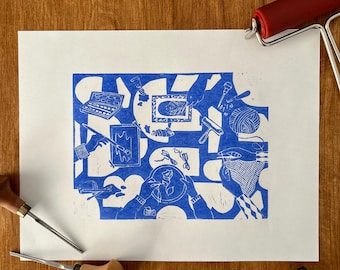 Linoleumsnitt "Tid för kreativitet"