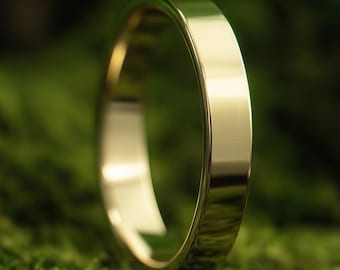 Flat Polished Solid Gold Wedding Band 2–5mm | Solid 9k 14k 18k Yellow Rose White | Minimalist Wedding Ring | Handmade London