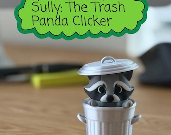 Trash Panda Waschbär Clicker, Schreibtisch Buddy Fidget Spielzeug, niedliche Waschbär Figur im Mülleimer, lustiges Büro Geschenk, handgefertigtes USA Sammlerstück
