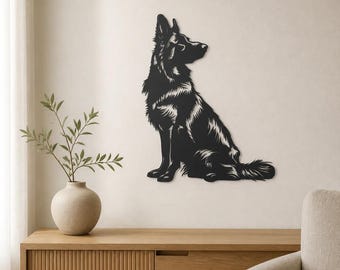 Cuadro de pastor alemán, silueta de perro, regalo para amantes de los perros, decoración de pared hecha a mano en EE. UU.
