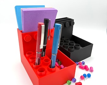 Schreibtisch Organizer | 3D gedruckte Büroaufbewahrung | Baustein-Stifthalter | Mehrere Farben