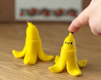 Juguete antiestrés con forma de plátano, juguete antiestrés con clic para pelar, divertido juguete de escritorio, lindo plátano kawaii con cara, juguete antiestrés impreso en 3D