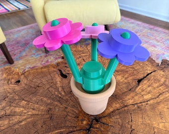 Baustein Blumenstrauß 3D gedruckt, Ziegel Blumen Schreibtisch Dekor, buntes Desktop Blumengeschenk, einzigartiges handgefertigtes USA Home Office Dekor