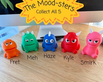 Moodsters Schreibtischfiguren-Set, 3D-gedruckter Emotional Support Buddy, Shelf Sitter, Kollegen Geschenk