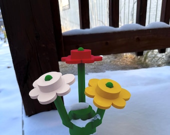 Jumbo Building Block Brick Flower Bouquet, Weather Resistant Outdoor, 3D Printed Oversized Floral Arrangement, Unique Home Decor Gift