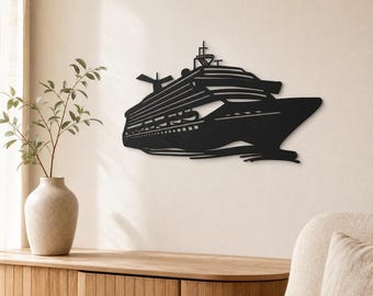 Decoración de pared con motivos de cruceros, siluetas náuticas, regalo ideal para amantes de los viajes, decoración costera, hecha a mano en EE. UU., elige tu color.
