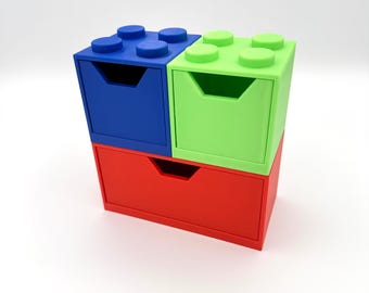 Block Schubladen Schreibtisch Organizer | 3D gedruckte Lagerung | Benutzerdefinierte Farben | Büroorganisation | LEGO Style Stapelbare Schubladen