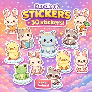Kawaii Animal Sticker Bundle for Digital Planners (PNG Download)
