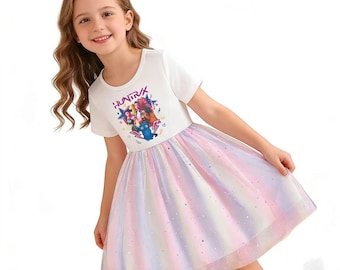 HUNTRX Mädchen Tüllkleid, Cartoon Charakter Kinder Partykleid, Pastell Sternentutu-Kleid für kleine Mädchen