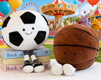 Niedliches Sportball-Plüsch-Duo - Fußball, Basketball-Kuscheltiere, weicher Smiley sportliches Plüschtier für Kinderzimmer-Dekor, Sportfans-Geschenk