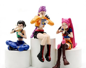 Anime Dämon Jagd Mädchen Essen Instant Nudeln Figurenset | 3 Stück Noodle Stopper Figuren | Anime Schreibtisch Dekor Geschenk für Gamer