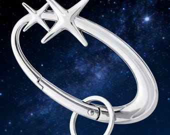 Y2K Chrom Karabiner Schlüsselanhänger | Star & Cross Grunge Taschenanhänger