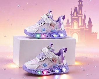 LED Light-Up Frozen Princess Sneakers für Mädchen - Atmungsaktive Mesh Kinder Laufschuhe, Frühling / Herbst Casual Princess Sportschuhe