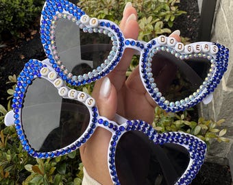 LA Dodgers Bedazzled Sunglasses – Rhinestone Baseball Fan Shades – Sparkly Game Day Glasses | Bling Sunglasses