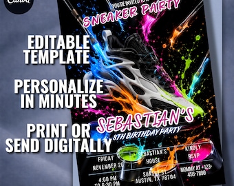 Editable Sneaker Birthday Invitation, Sneaker Painting Party, 5x7 Canva Template, Instant Download