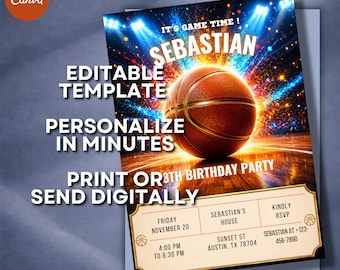Editable Basketball Birthday Invitation Template, Sports Party Invite (Digital Download)