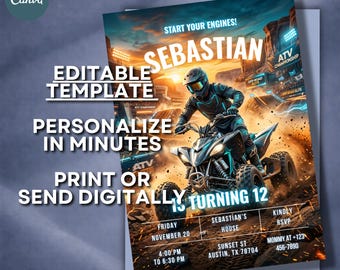 Editable ATV Birthday Invitation, Off-Road Quad Bike Party Template (Digital Download)