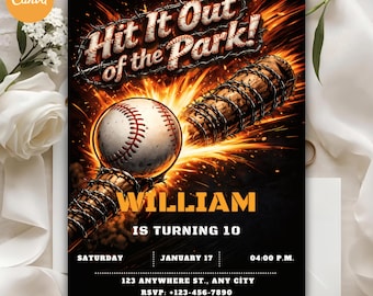 Invitación de cumpleaños de béisbol, temática "¡Bateó fuera del parque!", fiesta deportiva para niños (descarga digital)