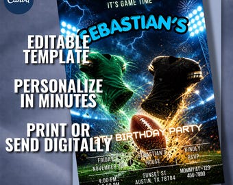 Editable Football Birthday Invitation Template, Joint Sports Party Invite (Digital Download)