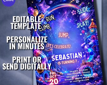 Editable Cosmic Playground Birthday Invitation, Space Galaxy Kids Party Template (Digital Download)
