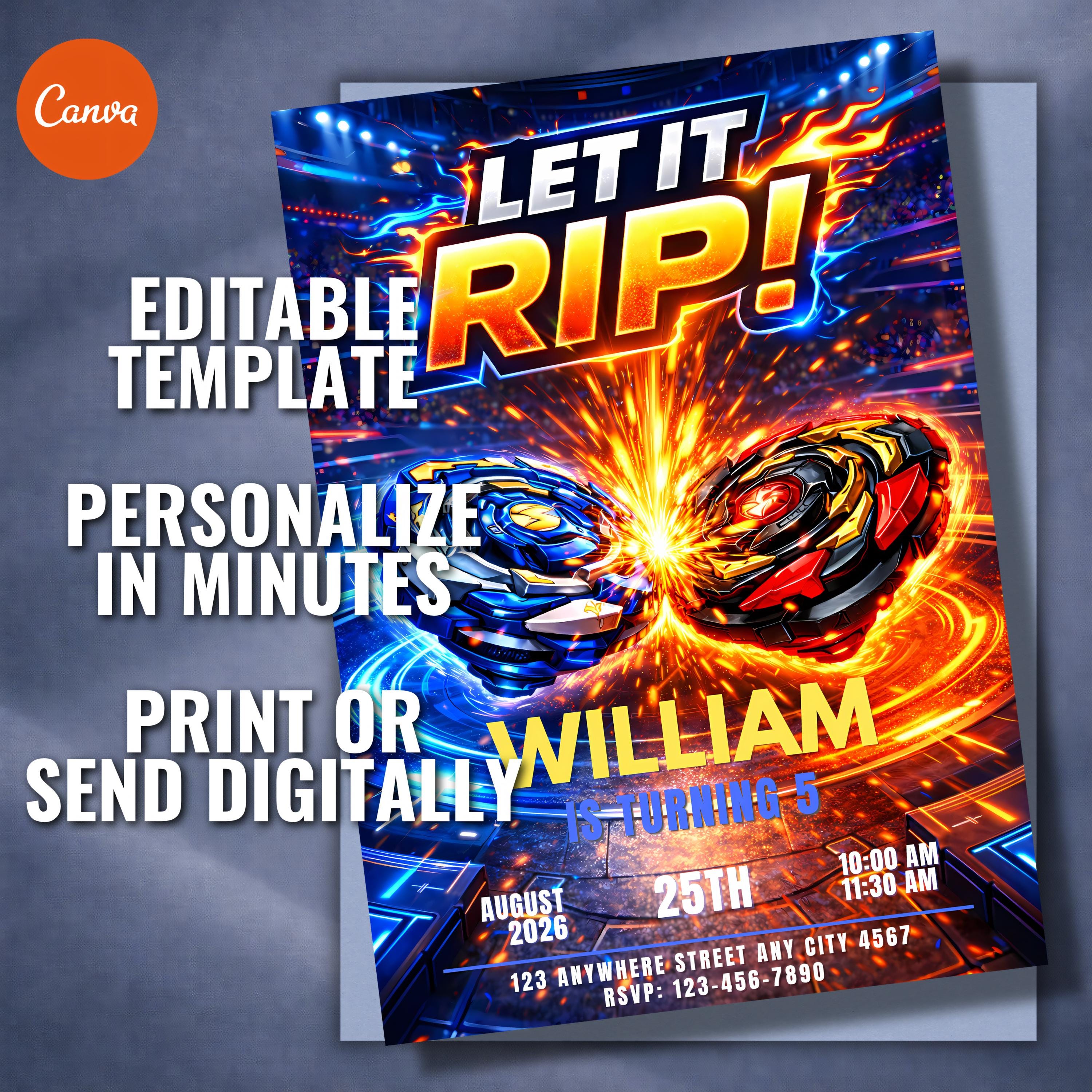 Beyblade Invitations Beyblade Birthday Invitation, Editable Battle Party Invite, Kids 5x7 ...