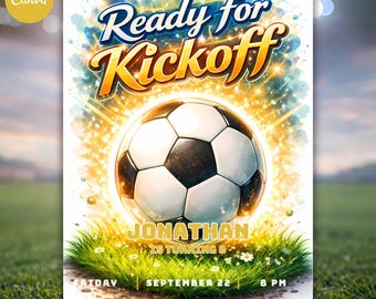 Soccer Birthday Invitation Template | 5x7 Football Party Invite (Canva Editable Digital Download
