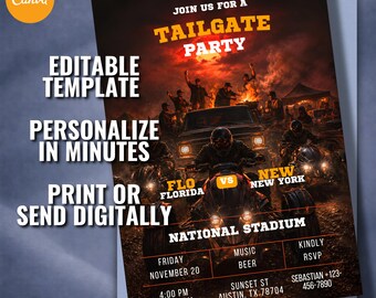 Motorbike Tailgate Invitation Template, Editable Canva Biker Football Flyer (5x7)