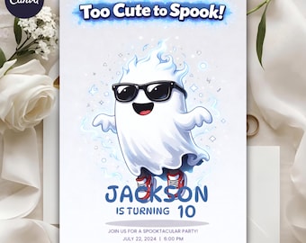 Invitación de cumpleaños de fantasmas editable, plantilla para fiesta infantil de miedo (descarga digital)