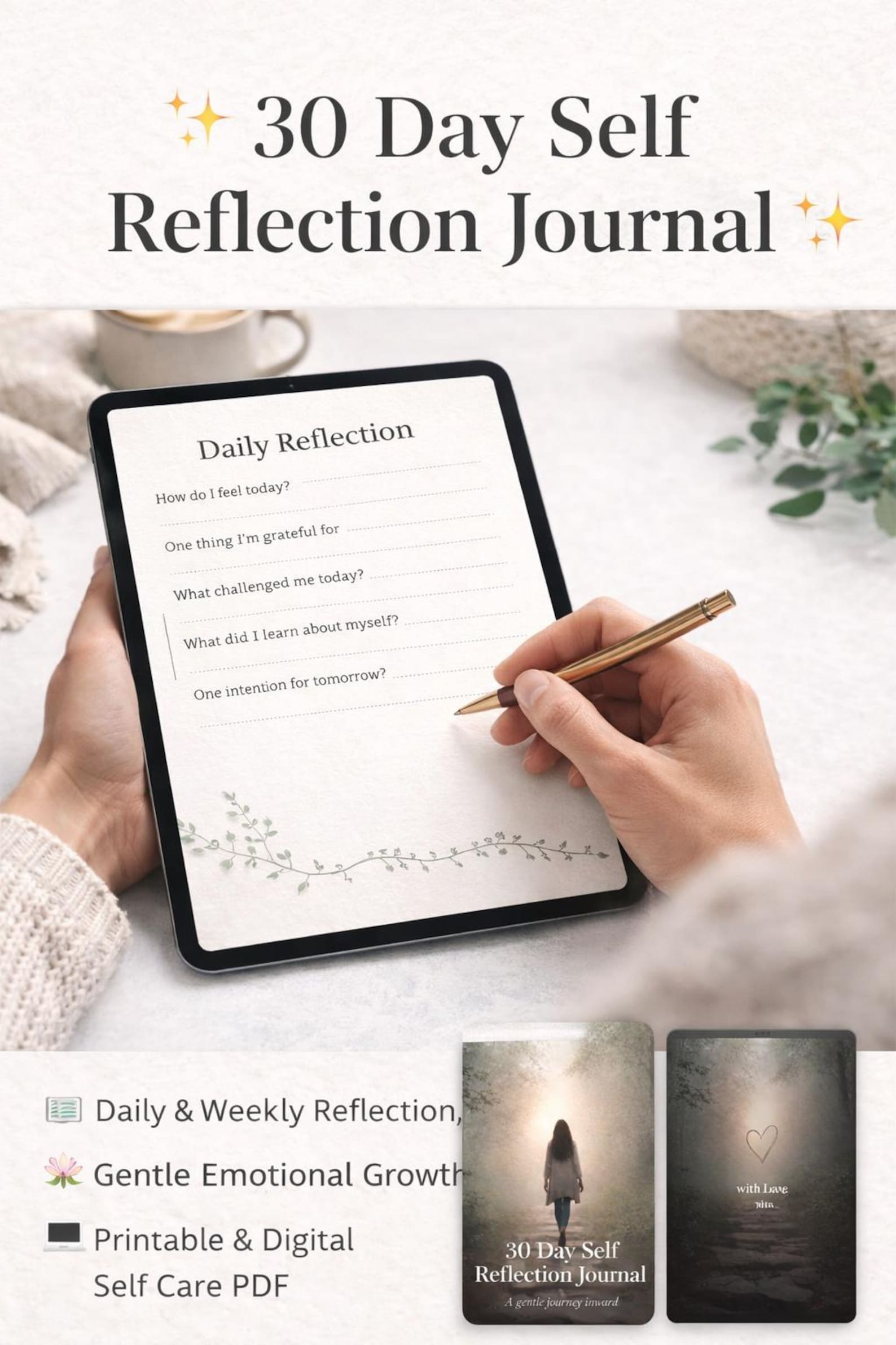30 Day Self Reflection Journal | Printable Digital Journal | Inner ...