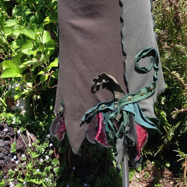 Pixie Forest Fairie Skirt, Summer Festival Wear, Faerie World Skirt, Upcycled Cotton Tee Skirt, Small, #SK305