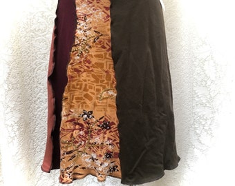 Recycled Tee Skirt, Upcycled Clothing, Summer Cotton Skirt, Large-XL, Patchwork, A-Line, #SK370