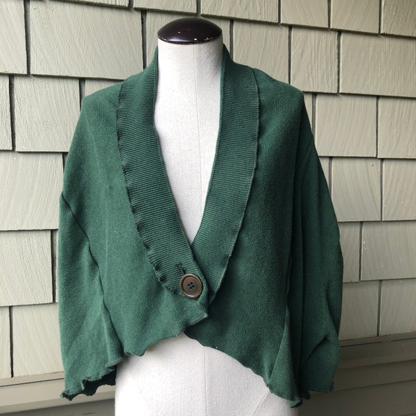 Forest Green Cotton Shrug, Wrap, Upcycled Sweater, Shawl with sleeves, Bolero Jacket, Warm and Cozy, One Size Fits Most, #SH100
