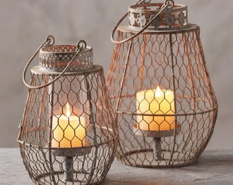 Rustieke ijzeren en glazen lantaarn – Vintage cilindrische kaarsenhouder, decoratie voor huis en tuin, twee maten