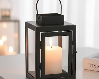 Hangende metalen buitenlantaarn – moderne minimalistische kaarsenhouder voor tuin, terras, camping en kerstdecoratie