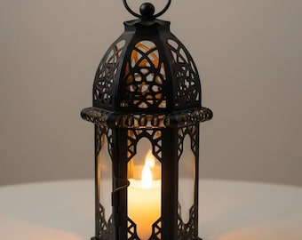Kleine vintage metalen lantaarn – middeleeuwse theelichtlantaarn, zwart of wit, woondecoratie