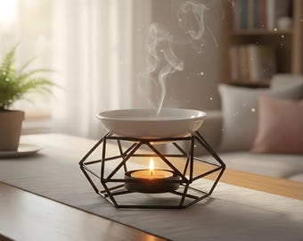 Geometrische aromabrander – Metalen waxbrander met keramische cup, decoratieve diffuser