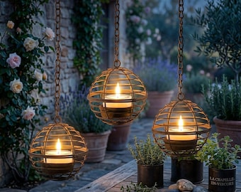 Lanterne Solaire Sphérique en Fer Forgé – Lampe de Jardin Étanche, Éclairage Extérieur Décoratif, Camping et Terrasse