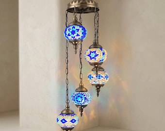 Turkse mozaïek glazen kroonluchter – Retro romantische hanglamp met meerdere lampen, antiek bronzen oosterse lamp
