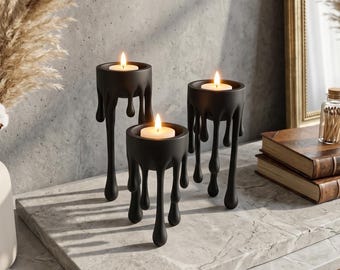 Set van 3 kaarsenstandaards met smeltend waseffect – creatieve designkaarsenstandaards voor tafel, open haard en woondecoratie