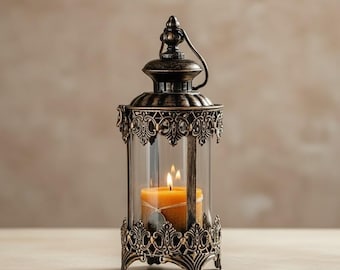 Luxe glazen en ijzeren kaarsenhouder – retro Marokkaanse lantaarn, decoratieve windlamp voor binnenplaats en tuin.