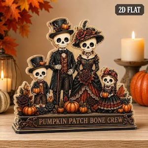 Bloque decorativo de madera con diseño de esqueleto de calabaza, letrero de estante de la familia esqueleto de Halloween, decoración gótica para la repisa de la chimenea, madera impresa en 2D plana.