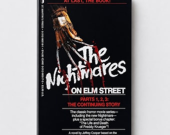 Libro de reimpresión de Pesadillas en Elm Street partes 1, 2 y 3 | Réplica en rústica de Freddy Krueger | Artículo de colección de películas de terror clásicas de los 80