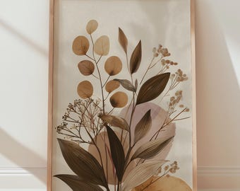 Abstract Botanical Leaf Print | Boho Earth Tone Wall Art